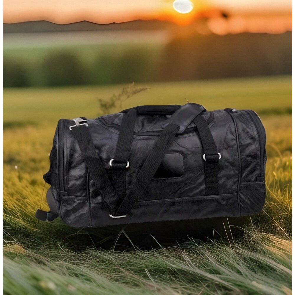 Genuine Mosaic Leather Travel Duffel Bag Luggage Black 21" Duffle Luggage Tote